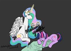 Size: 631x453 | Tagged: safe, artist:madameghosts, princess celestia, twilight sparkle, alicorn, pony, female, lesbian, shipping, twilestia