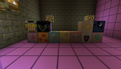 Size: 1304x746 | Tagged: safe, applejack, discord, fluttershy, king sombra, pinkie pie, princess cadance, princess celestia, princess luna, rainbow dash, shining armor, twilight sparkle, pegasus, unicorn, 64x, barely pony related, minecraft, textures