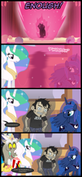 Size: 650x1400 | Tagged: safe, artist:mixermike622, discord, princess celestia, princess luna, twilight sparkle, alicorn, pony, comic, dan, dan vs, dan vs fim