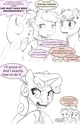 Size: 1280x1980 | Tagged: safe, artist:silfoe, apple bloom, scootaloo, sweetie belle, earth pony, pegasus, pony, unicorn, comic, cutie mark crusaders, dialogue, eeyup, female, grammar error, monochrome, paranoia, royal sketchbook, simple background, speech bubble, this will end in tears and/or death and/or covered in tree sap, this will not end well, white background