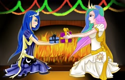 Size: 3957x2549 | Tagged: safe, artist:viracon, princess celestia, princess luna, christmas, humanized