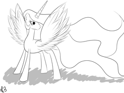 Size: 3264x2448 | Tagged: safe, artist:greseres, princess celestia, alicorn, pony, lineart, monochrome, solo