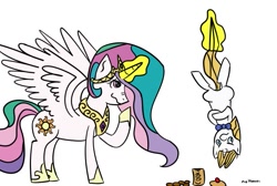 Size: 715x480 | Tagged: safe, artist:nohooves, prince blueblood, princess celestia, alicorn, pony, aunt and nephew, cookie, hanging, hanging upside down, magic, telekinesis