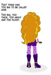 Size: 1080x1578 | Tagged: safe, artist:scraggleman, adagio dazzle, equestria girls, rainbow rocks, berserk, brush, rear view, simple background, solo, standing, text