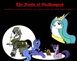 Size: 900x714 | Tagged: safe, artist:dragonstrider, princess celestia, princess luna, twilight sparkle, oc, alicorn, pony, book, fanfic, military, s1 luna