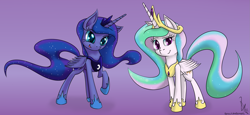 Size: 2175x1000 | Tagged: safe, artist:sonicrainboom93, princess celestia, princess luna, alicorn, pony, crown, female, horn, mare, siblings, sisters