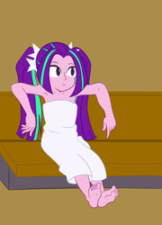 Size: 912x1267 | Tagged: safe, artist:scraggleman, aria blaze, equestria girls, rainbow rocks, armpits, barefoot, feet, sauna, sitting, solo, towel