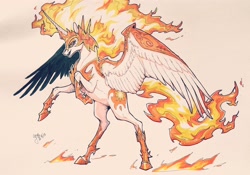 Size: 2516x1760 | Tagged: safe, artist:ogre, daybreaker, alicorn, pony, female, mare, realistic anatomy, solo, traditional art