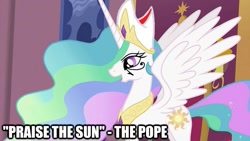 Size: 625x352 | Tagged: safe, princess celestia, alicorn, pony, eye of horus, hat, image macro, praise the sun, sunbutt, troll quote