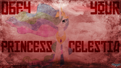 Size: 2500x1406 | Tagged: safe, artist:felix-kot, artist:utterlyludicrous, princess celestia, alicorn, pony, propaganda, serious, solo, vector, wallpaper