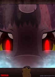 Size: 755x1058 | Tagged: safe, artist:rockfannel, twilight sparkle, pony, chocobo, eyes on the prize, fog, giant pony, godzilla, godzilla (series), intimidating, macro, twizilla