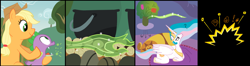 Size: 2309x608 | Tagged: safe, artist:shad-ran, applejack, princess celestia, spike, alicorn, dragon, earth pony, pony, comic