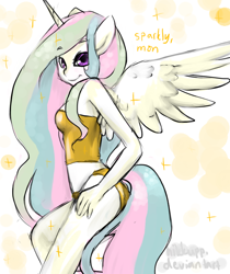 Size: 1024x1219 | Tagged: safe, artist:hikkupp, princess celestia, anthro, ambiguous facial structure, clothes, female, solo