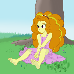 Size: 1250x1250 | Tagged: safe, artist:scraggleman, adagio dazzle, equestria girls, rainbow rocks, barefoot, clothes, dress, feet, grass, outdoors, redraw, solo, tree