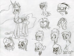 Size: 1113x848 | Tagged: safe, artist:austin-comix-inc, big macintosh, bon bon, derpy hooves, diamond tiara, doctor whooves, granny smith, lyra heartstrings, princess celestia, ruby pinch, silver spoon, sweetie drops, twist, alicorn, earth pony, pony, male, stallion