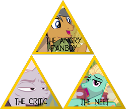 Size: 2000x1736 | Tagged: safe, quibble pants, zephyr breeze, zesty gourmand, flutter brutter, spice up your life, stranger than fan fiction, neet, the legend of zelda, triangle, triforce, trinity, trio