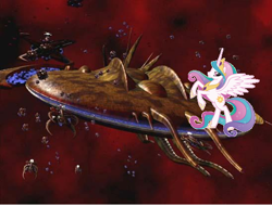 Size: 548x416 | Tagged: safe, princess celestia, alicorn, pony, babylon 5, meme, oh god damn it no, pony & spaceship, tyrant celestia, vorlon planet killer