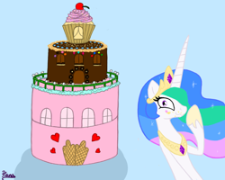 Size: 1000x800 | Tagged: safe, artist:elana-louise, princess celestia, alicorn, pony, cake, cakelestia, solo