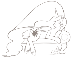 Size: 1000x821 | Tagged: safe, artist:redintravenous, princess celestia, alicorn, pony, female, horn, mare, sofa, solo