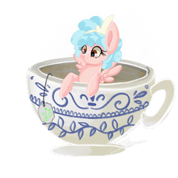 Size: 2048x2048 | Tagged: safe, artist:sweetkllrvane, cozy glow, pegasus, pony, cozybetes, cup, cup of pony, cupcake, cute, female, filly, food, micro, tea