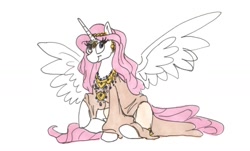 Size: 1465x885 | Tagged: safe, artist:frankilew, princess celestia, alicorn, pony, female, horn, mare, sari, solo