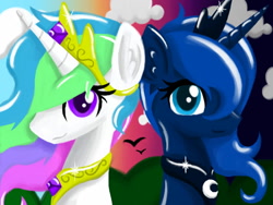 Size: 640x480 | Tagged: safe, artist:silvercommando, princess celestia, princess luna, alicorn, pony, contrast, crown, female, horn, jewelry, mare, regalia, siblings, sisters