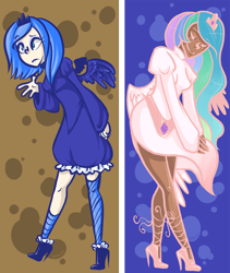 Size: 946x1119 | Tagged: safe, artist:steeve, princess celestia, princess luna, humanized, winged humanization