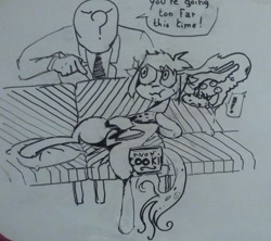 Size: 1063x946 | Tagged: safe, artist:le chat tombe de la fenêtre, oc, oc only, oc:anon, oc:thingpone, /mlp/, cookie, cookie jar, eldritch abomination, grayscale, monochrome, shapeshifting, sofa, traditional art, whiteboard