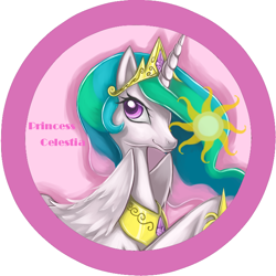 Size: 708x708 | Tagged: safe, artist:bunina, princess celestia, alicorn, pony, badge, pixiv, solo