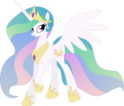 Size: 5821x4993 | Tagged: safe, artist:pinkiemina, princess celestia, alicorn, pony, absurd resolution, female, grin, looking at you, mare, raised hoof, simple background, smiling, solo, spread wings, transparent background, vector