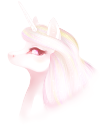 Size: 683x851 | Tagged: safe, artist:yamashta, princess celestia, alicorn, pony, bright, bust, lidded eyes, looking back, missing accessory, no mouth, portrait, solo