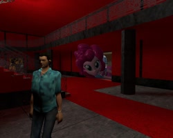 Size: 1280x1024 | Tagged: safe, artist:definitelynotme, pinkie pie, human, equestria girls, 3d, gmod, grand theft auto, gta vice city, macro, tommy vercetti, vice city, video game, why