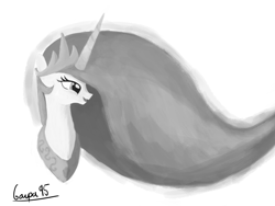 Size: 3264x2448 | Tagged: safe, artist:gaupa95, princess celestia, alicorn, pony, happy, monochrome, solo