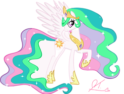 Size: 2944x2236 | Tagged: safe, artist:untucker, princess celestia, alicorn, pony, female, horn, mare, multicolored mane, recolor, solo, white coat