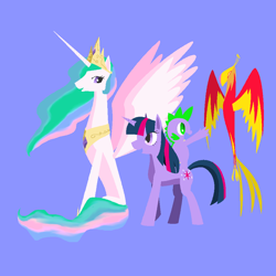 Size: 1000x1000 | Tagged: safe, artist:jun, philomena, princess celestia, spike, twilight sparkle, alicorn, dragon, pony, pixiv