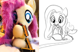 Size: 2400x1600 | Tagged: safe, artist:natureshy, artist:tsitra360, fluttershy, pegasus, pony, cute, destruction, giant pony, imminent vore, irl, macro, macro/micro, photo, plushie, shyabetes, train