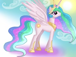 Size: 1119x840 | Tagged: safe, artist:angelofhapiness, princess celestia, alicorn, pony, crown, female, horn, mare, solo