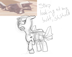 Size: 1932x1536 | Tagged: artist needed, source needed, safe, oc, oc only, original species, plane pony, pony, angry, monochrome, plane, solo, vulgar, xfv-12