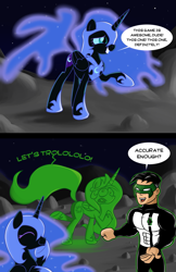 Size: 1165x1796 | Tagged: safe, artist:epulson, nightmare moon, princess celestia, alicorn, pony, comic, crossover, green lantern, kyle rayner, moon