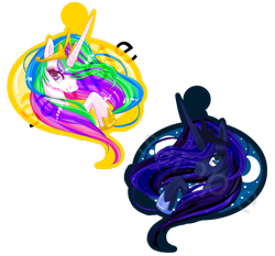 Size: 900x838 | Tagged: safe, artist:recklessantics, princess celestia, princess luna, alicorn, pony, crown, female, horn, jewelry, keychain, mare, regalia, siblings, sisters