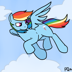 Size: 3000x3000 | Tagged: safe, artist:pony quarantine, rainbow dash, pegasus, pony, cloud, colored, explicit source, female, flying, glare, mare, sky, solo