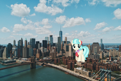 Size: 3366x2242 | Tagged: safe, artist:drewdini, coco pommel, pony, building, city, cocobetes, cute, female, giant pony, irl, macro, manhattan, mare, new york, photo, ponies in real life, sky, skyline