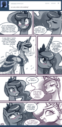 Size: 550x1120 | Tagged: safe, artist:johnjoseco, princess celestia, princess luna, alicorn, pony, ask, ask princess molestia, clothes, comic, dress, tumblr, wedding dress