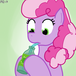 Size: 1800x1800 | Tagged: safe, artist:pony quarantine, butter pop, earth pony, pony, glass bottle, sipping, soda, solo, straw