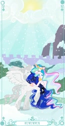 Size: 646x1238 | Tagged: safe, artist:lilmandarin, princess celestia, princess luna, oc, alicorn, pony, crying, sad, snow, snowfall, statue