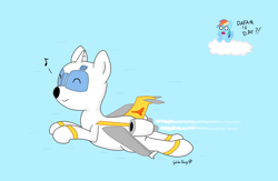 Size: 2824x1845 | Tagged: safe, artist:goldenpansy, rainbow dash, oc, oc:mcponnel donut, original species, pegasus, plane pony, pony, aircraft, cloud, dc-9, flying, jet, plane, sky