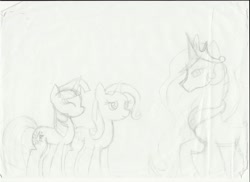 Size: 2338x1700 | Tagged: safe, artist:x-nicole, princess celestia, trixie, twilight sparkle, alicorn, pony, sketch