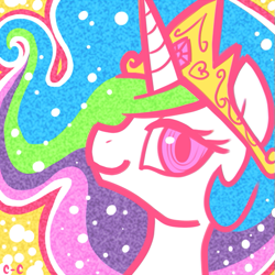 Size: 515x515 | Tagged: safe, artist:crayon-chewer, princess celestia, alicorn, pony, female, horn, lowres, mare, multicolored mane, solo, white coat