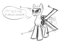 Size: 1071x724 | Tagged: safe, oc, oc only, original species, plane pony, pony, monochrome, plane, solo, star wars, x-wing