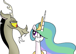 Size: 5634x4038 | Tagged: safe, artist:strangiesleepy, discord, princess celestia, alicorn, pony, absurd resolution, annoyed